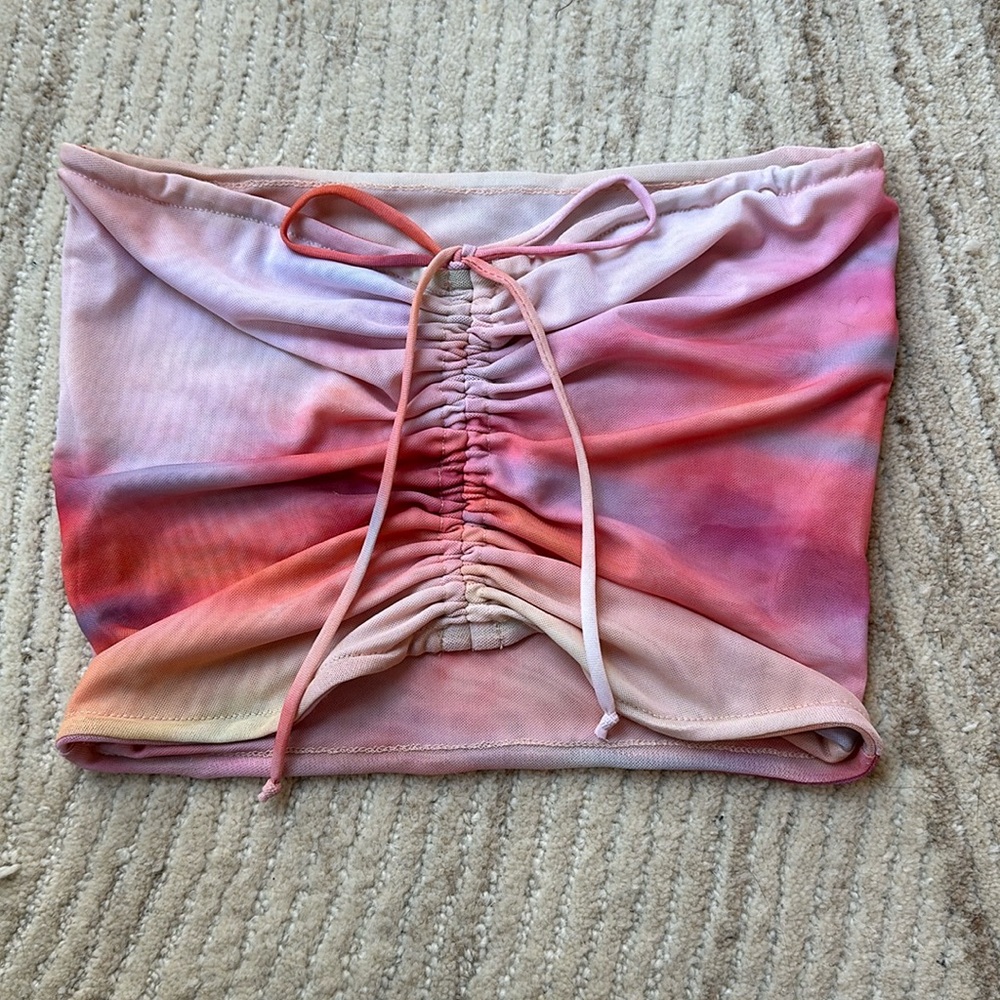 Resa watercolor mesh strapless crop top